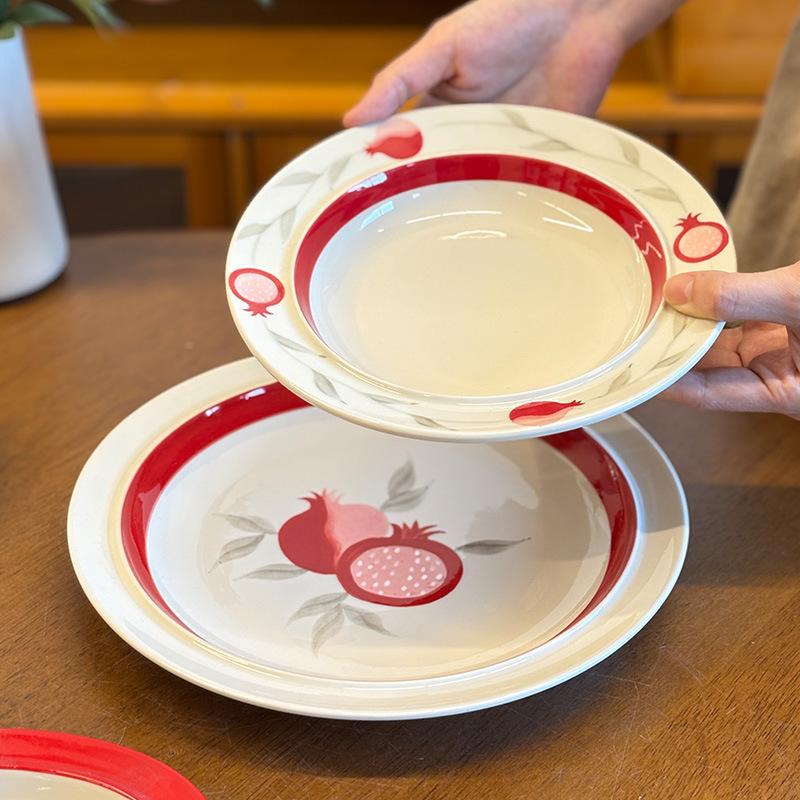 Керамическая посуда "Красный гранат" Высокотемпературная подглазурная роспись Бытовые миски Высококачественная чашка для завтрака Миска для риса Двуручная миска