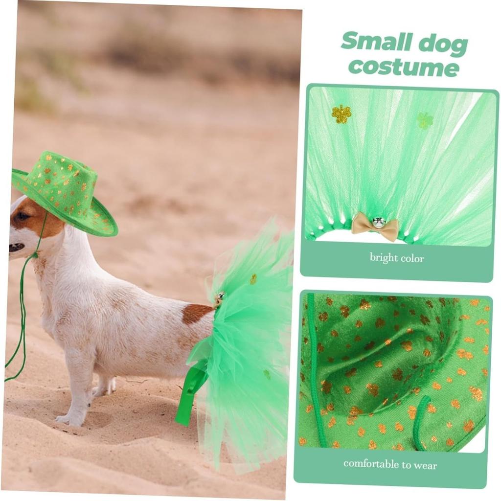 1Set Saint Patrick's Day Pet Costume Shamrock Hat Tutu Skirt Outfit for Dogs and Cats for Dog Cosplay and Celebrations