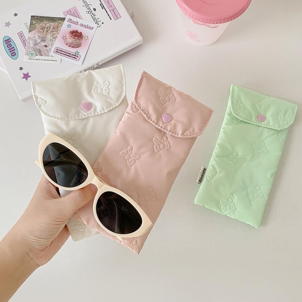 Portable Embossed Butterfly Bow Pencil Case Lightweight with Button Cosmetic Bag Glasses Protective Cover