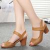 Women's Shoes With Thick Heels Straight Strap Thin Band Middle Heel Sandals Slippers 35-41