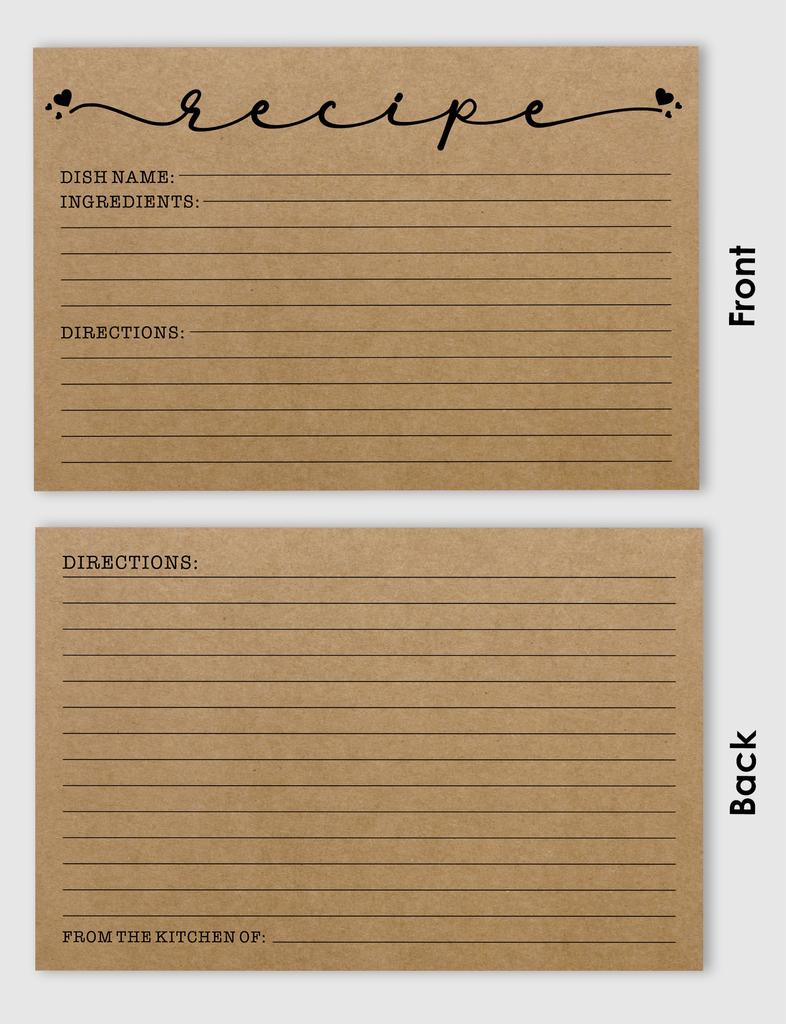 Inkdotpot Карточки с рецептами 4x6 дюймов (Набор из 50) , Толстые двухсторонние карточки премиум-класса - крафт-бумаги с рецептами в современном стиле