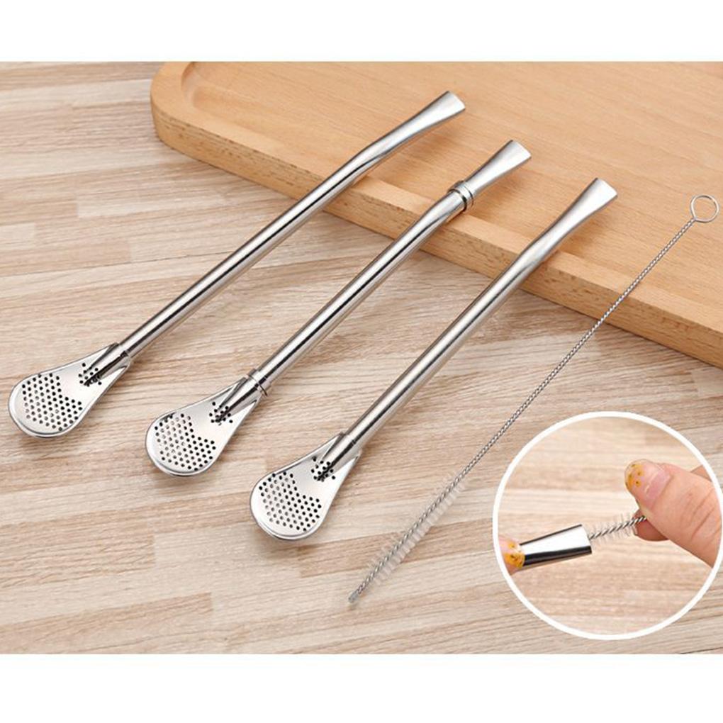 Ложка-соломинка из нержавеющей стали, длинная бомбилья, щетка для очистки фильтра для чая, инструменты для размешивания двойного назначения, инструменты для домашнего бара