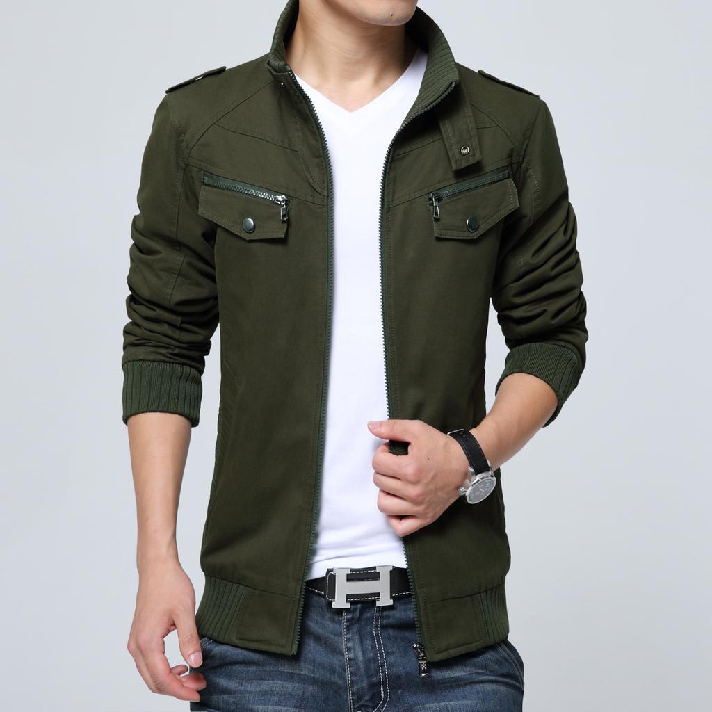 Повседневная куртка мужская осенне-зимняя мужская корейская версия приталенная модная куртка с воротником-стойкой из вымытого чистого хлопка мужская куртка одежда