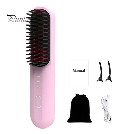Беспроводная щетка-выпрямитель для волос 3 температуры Быстрый нагрев Перезаряжаемая от USB Дорожная портативная горячая щетка Электрическая пушистая укладка вьющихся волос Распутывание волос