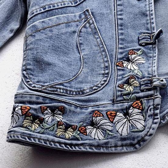 Женский жакет с вышивкой бабочек, однобортный, с длинными рукавами, однотонный, с отложным воротником, приталенный