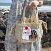 Cute Cartoon Plush Dog Decoration Women Casual Grass Woven Bagfor Beach And Vacation Use