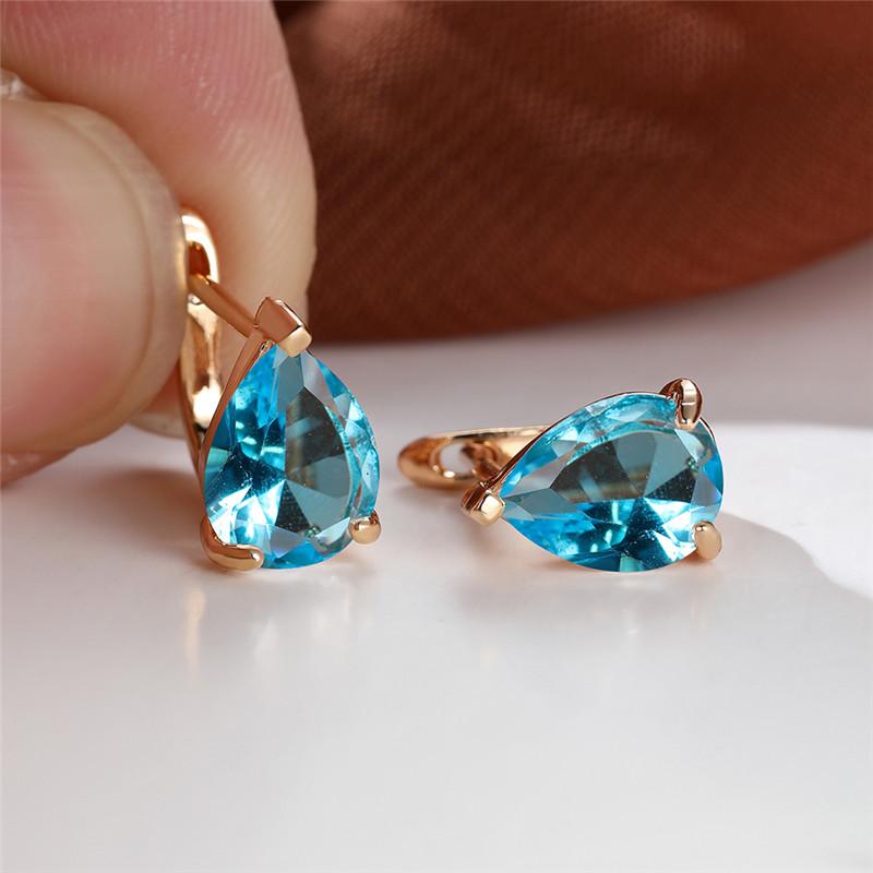 Милые женские серьги-кольца с голубым цирконом для женщин, маленькие, золотистого цвета, свадебная бижутерия