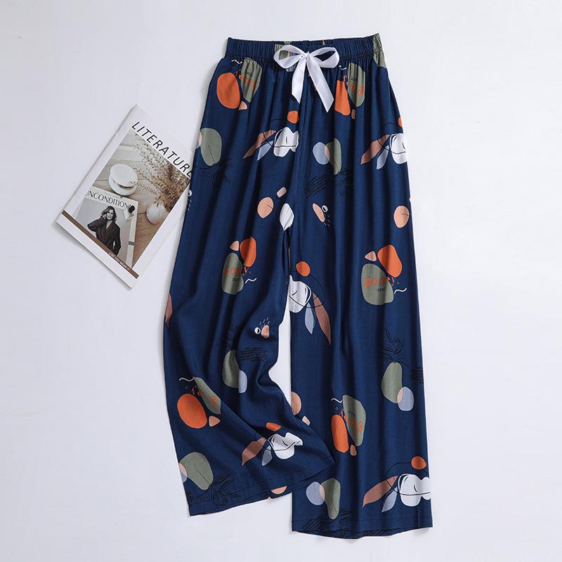 Женские пижамные брюки больших размеров из хлопка и вискозы, с мультяшным цветочным принтом, свободные девятиточечные пляжные брюки, для улицы