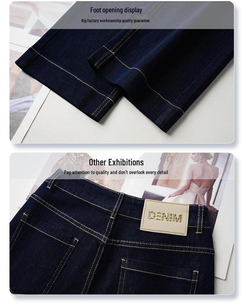 Women's 2025 Retro Dark Blue High-Waisted Wide-Leg Jeans for Spring and Autumn