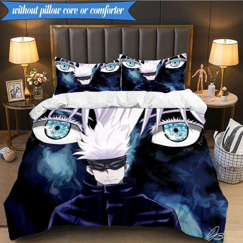 Jujutsu Curse Battle 3pcs K-pop music group Bedding set,Ideal for Bedroom, Dormitory,Including Duvet Cover And 2pcs Pillowcases,Fan gifts