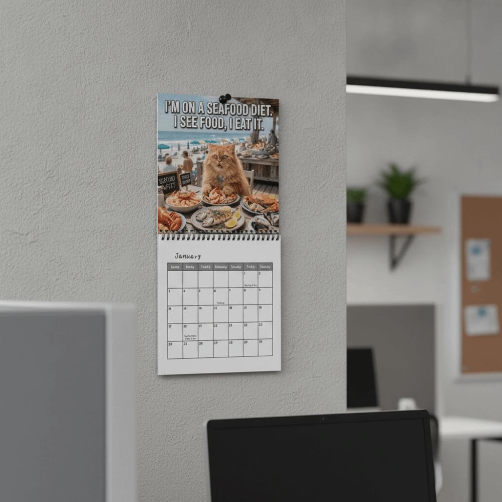 Coil Bound 2027 Cat Wall Calendar 12-Month Wall Hanging Calendar Cat Theme Monthly Calendar Office