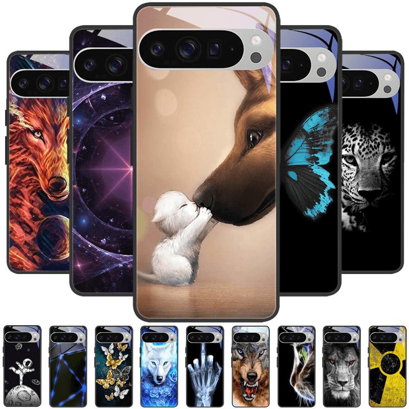 Чехол для Google Pixel 9 Pro XL Pixel9 Милое Животное Закаленное Стекло Защитная Крышка Телефона Для GOOGLE PIXEL 9A Стекло Защитные Fundas Чехлы