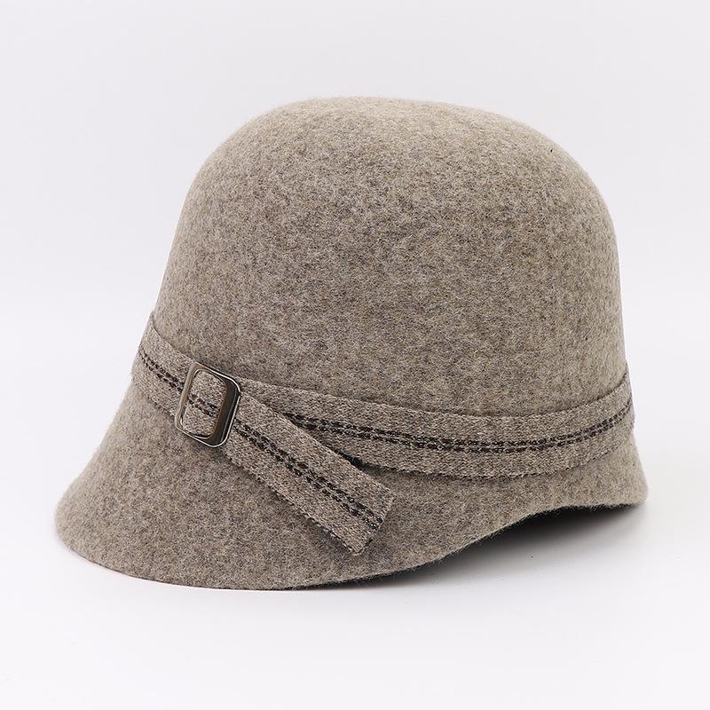 Autumn Winter New Pure Color Equestrian Hat High Quality All Wool Fisherman Hat Hat Women Fashion Metal Buckle Warm Hat