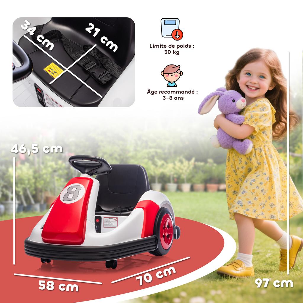Children's bumper car 6V, 360° rotation, children's electric bumper car with dual motor, music and horn
