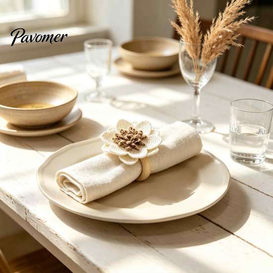 Reusable Cloth Napkin Rings 6Pcs Linen Flower Rings, Wooden Ring Rustic Holders, Floral Table Decorations Farmhouse for Wedding Bridal Shower