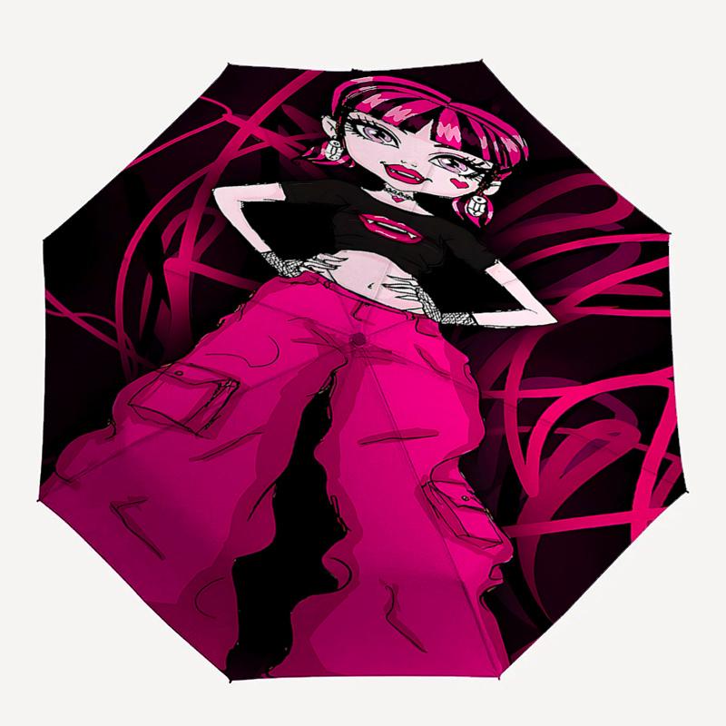 Vampire Chic: Pink Heart Print Umbrella - Automatic Opening, Foldable Design, 8-Rib Structure, Ideal Gift for Fans and Travelers0104422a