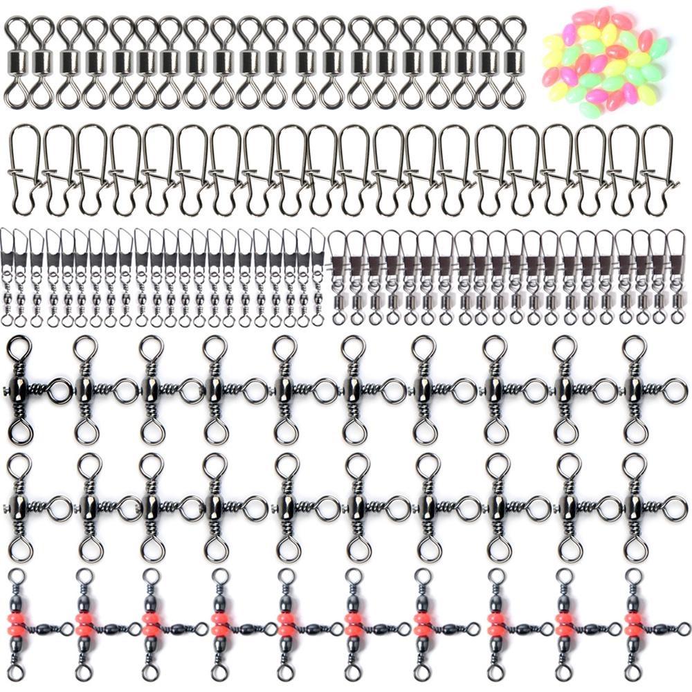 140pcs Fishing Swivels Tackle Kit Include Ball Bearing Barrel Swivels 3 Way Swivels Fishing Swivels with Snaps Tackle Box