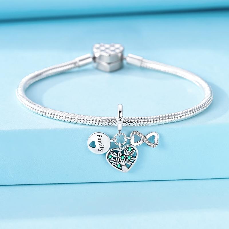 Original Real 925 Sterling Silver Bead Charm Heart Infinite Family Tree Pendant Fit Original Bracelet For Women DIY Jewelry Gift