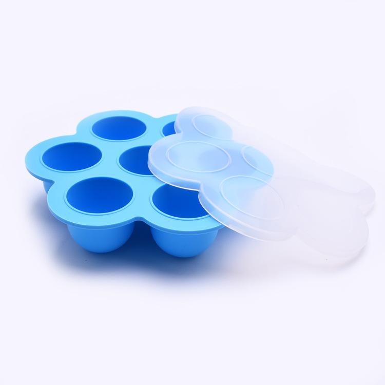 Large Baby Silicone Complementary Food Box Storage Box Silicone 7 Holes Ice Lattice Food Grade Silicone Ice with Lid