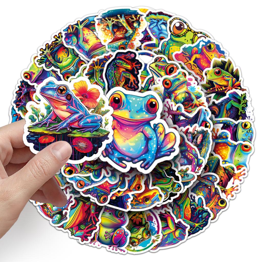 50 Colorful Frog Cartoon Creative Animal Stickers Personalized Decorative Water Cup Computer Skateboard Stickers