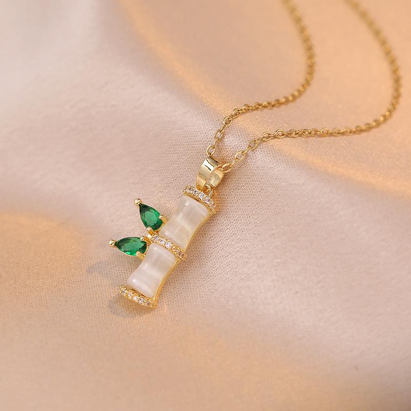 Ожерелье с подвеской в форме бамбука для женщин, модное ожерелье с кубическим цирконием, гипоаллергенная цепочка из нержавеющей стали, ювелирные аксессуары