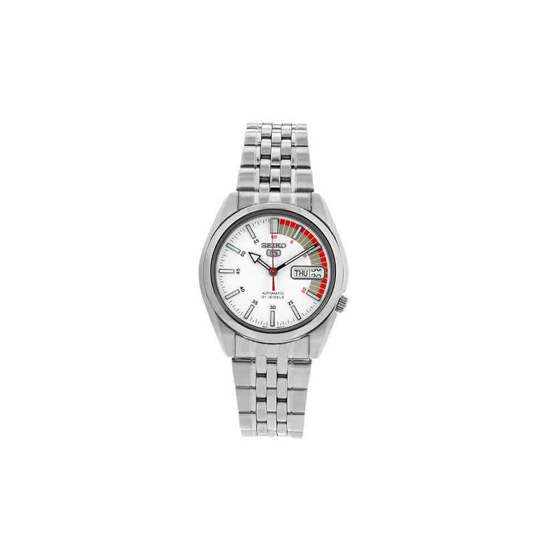 Seiko Seiko5 30 метров водонепроницаемые Автоматические Мужские часы на стальном ремешке белый циферблат SNK369K1