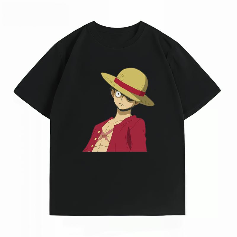 One Piece Monkey D Luffy Side Face Print Tshirt Casual Short Sleeve Cotton Anime Streetwear Unisexs Tshirt