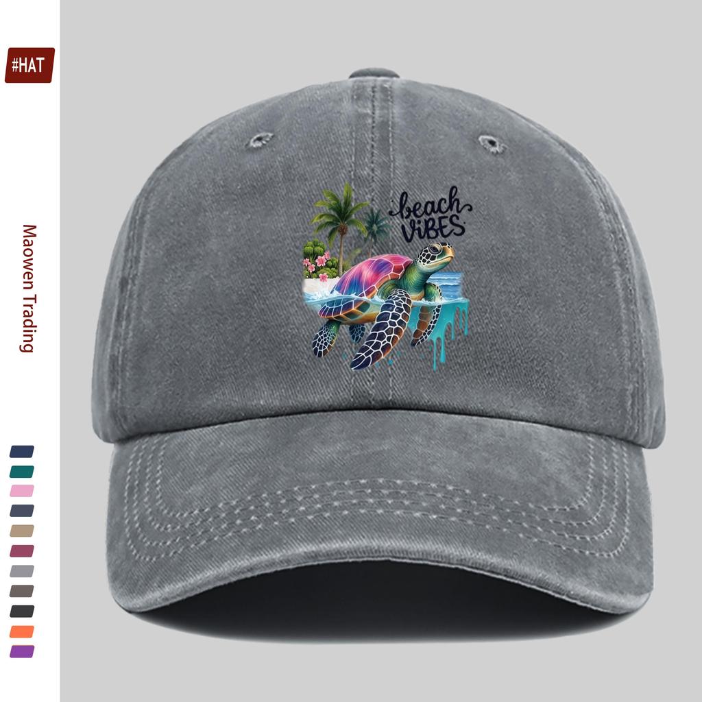 pc Turtle Pattern And Beach Atmosphere Graphic Element Printed Baseball Cap Unisex Beach Vacation Wear Sun Hat Multicolor Avai