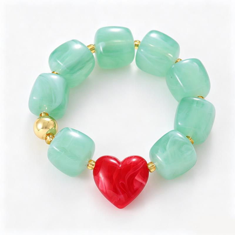 European American Trendy Colorful Acrylic Resin Chunky Heart Beads Bracelet Necklace Set Eco-friendly Heart Statement Accessory