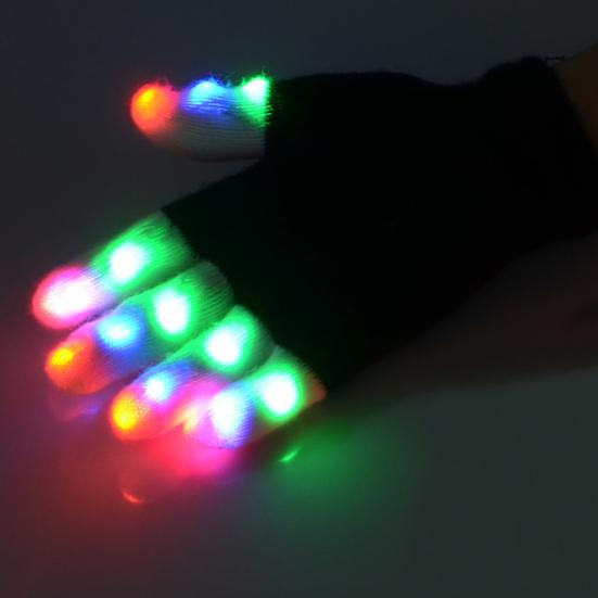1 Pair Glowing Gloves LED Light Up Finger Gloves with 7 Color Dynamic Light Mode Breathable