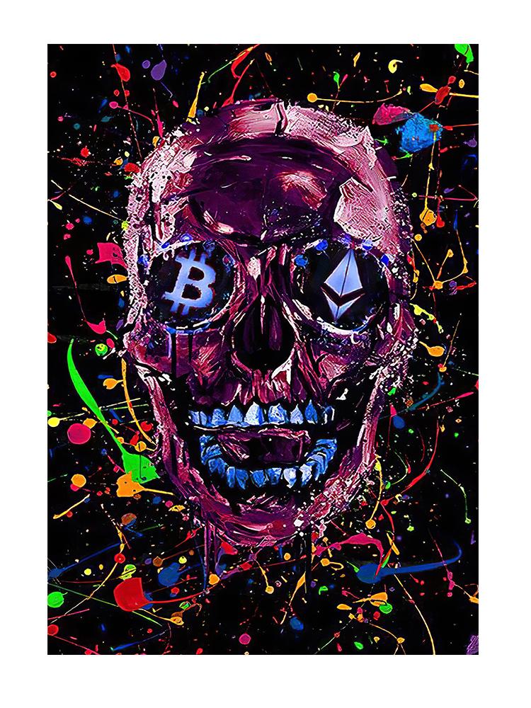 Абстрактное граффити Череп Bitcoin Art Холст Картина Скелет Корона Скандинавские настенные художественные картины для гостиной Домашний декор Cuadros