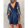 Deep V-neck Backless Long Sleeve Sexy Summer Dress Women Elegant Fashion Print Casual Short Dresses Women A Line Loose Waist Vintage Dress 25917
