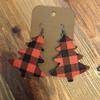 New Christmas Red & Black Plaid Leather Tree Earrings