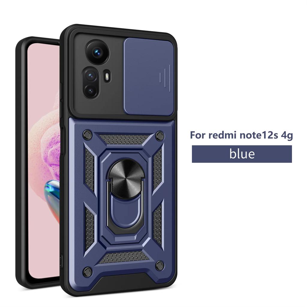 Phone Case For Redmi Note12S Magnetic Holder Ring Protect Cover Funda For Xiaomi Redmi Note12S 4G Case Slide Camera Lens Armor