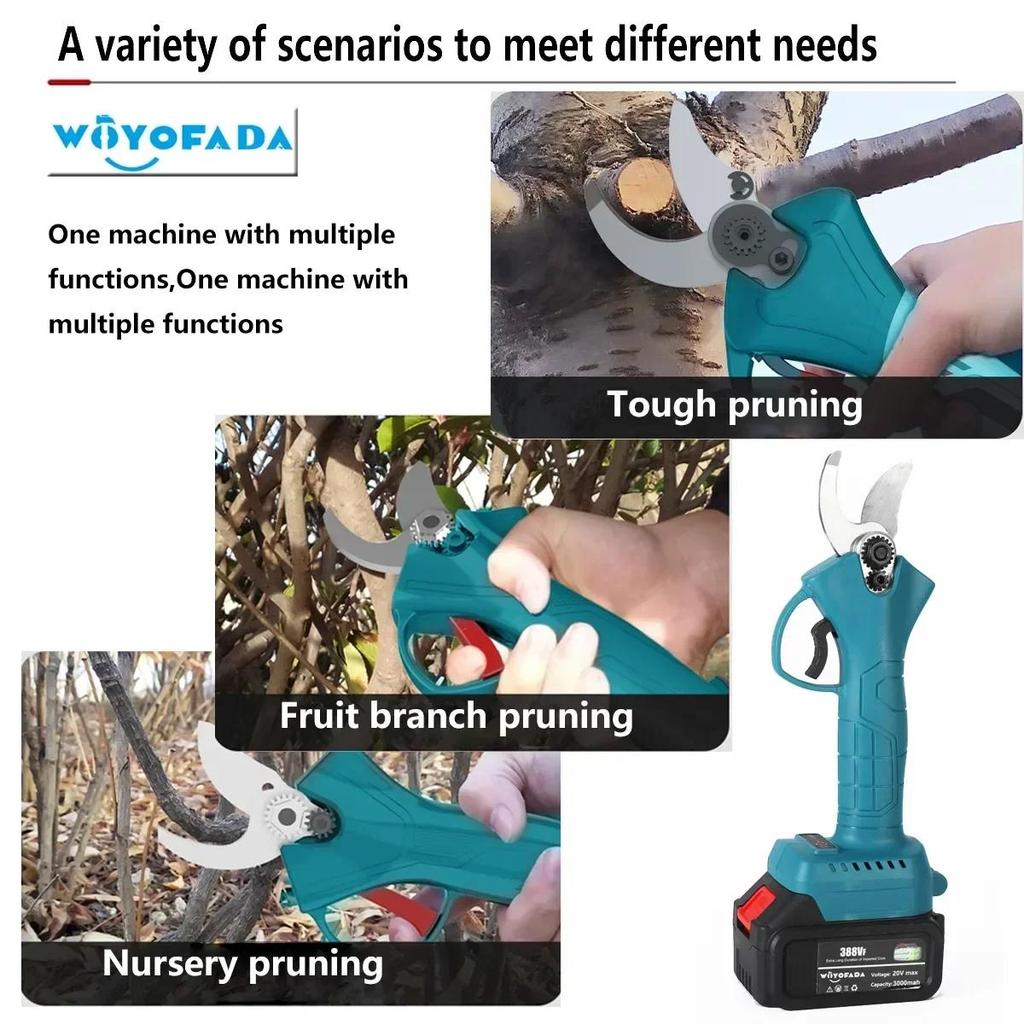 18V 4 Gear Cordless Pruner Shear Efficient Fruit Tree Bonsai Pruning Electric Tree Branches Cutter Compatible Makita 18V Battery(No Battery)
