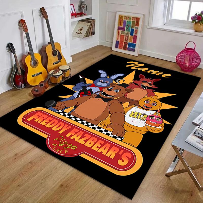 Custom Freddy bear Mat Personalized Name, Polyester Washable Indoor Entryway Rug, Gift for Christmas, Easter, Thanksgiving Day