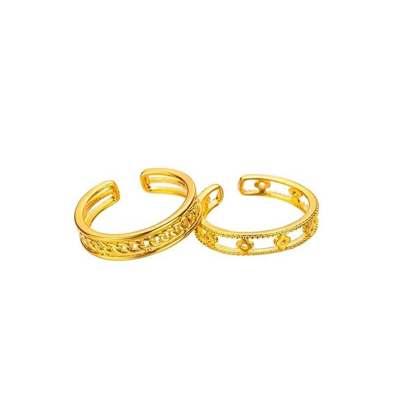 Chic And Unique Adjustable Open Ring With Interlocking Design In Brass Gold Plating For Women