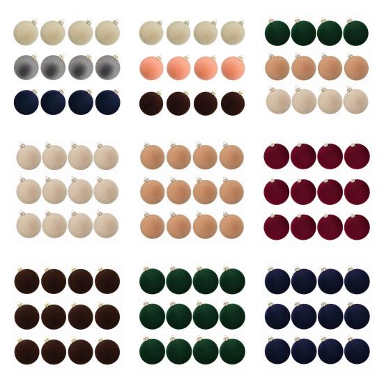 12Pcs Christmas Balls Decorations Xmas Tree Flocked Ball Ornaments Plastic Hanging Ball Decor for Home Bar Restaurant