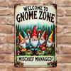 Vintage Gnome Zone Metal Sign Iron Wall Mount Decorative Plaque Waterproof and Weather Resistant Fun Prank Management Garden Art