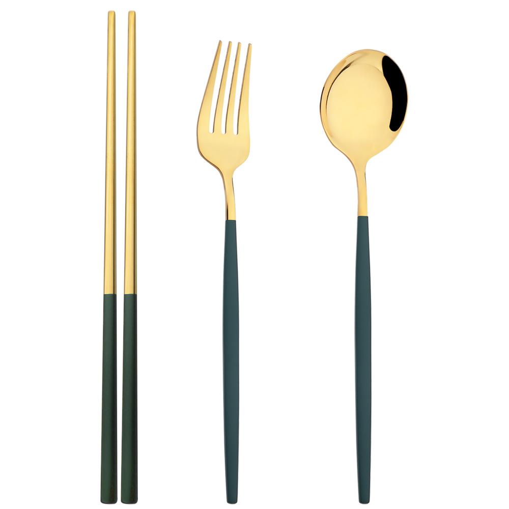 Зеркало, ложка, вилка, палочки для еды, набор посуды, 3 шт., столовая посуда из нержавеющей стали, золотой западный набор столовых приборов, кухонные принадлежности для ужина