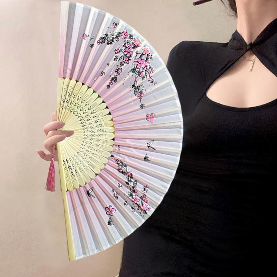 Складной веер Классический бамбуковый веер Легкий элегантный ручной веер с кисточкой для украшения танцевальных представлений