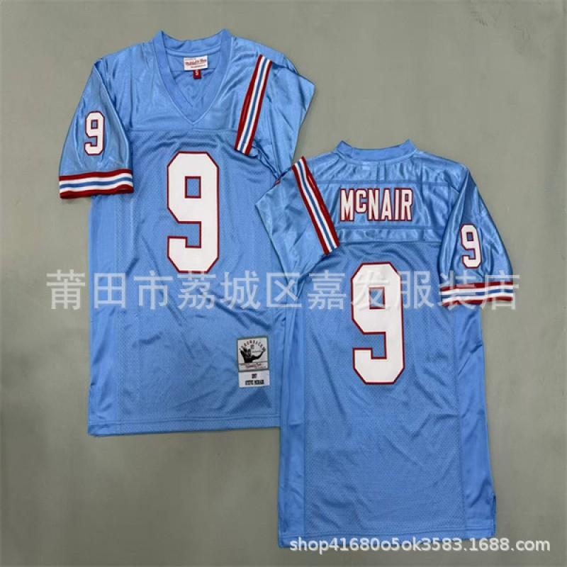 Houston Oilers Retro NFL Football Jersey Mens Cotton Sports Tee Vintage 34 9 27 1 74 Blue White