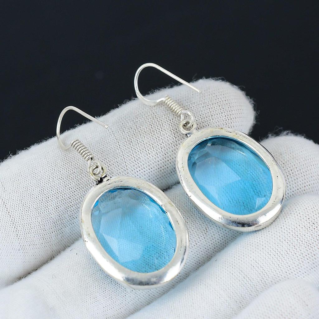 Серьги с драгоценными камнями Swiss Blue Topaz, серьги из стерлингового серебра 925 пробы, серьги-подвески из серебра ручной работы в стиле бохо, подарки на День благодарения