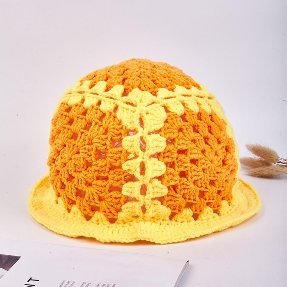 Sunflower Patterned Fisherman Hat Lotus Leaf Edge Handmade Knit Hat  Autumn Winter Outings