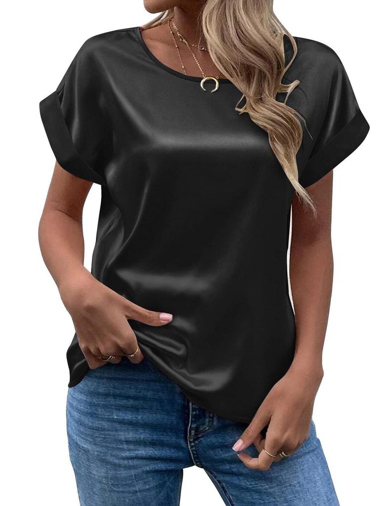 2023 Spring/Summer Women's Short-Sleeve Loose Fit Satin Shirt