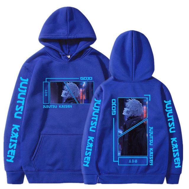 Japanese Anime Jujutsu Kaisen Hoodies Cartoon Printed Gojo Satoru Hoodies Men Women Casual Oversized Hooded Long Sleeves Sweatshirts Streetwear