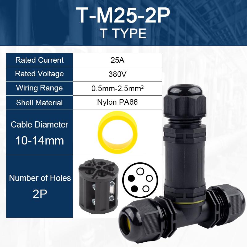IP68 M25 3 Way T Shape Outdoor Junction Box 2/3/4/5 Pin Screw Splicing Terminal for Led Light Gardon Waterproof Wire Connector