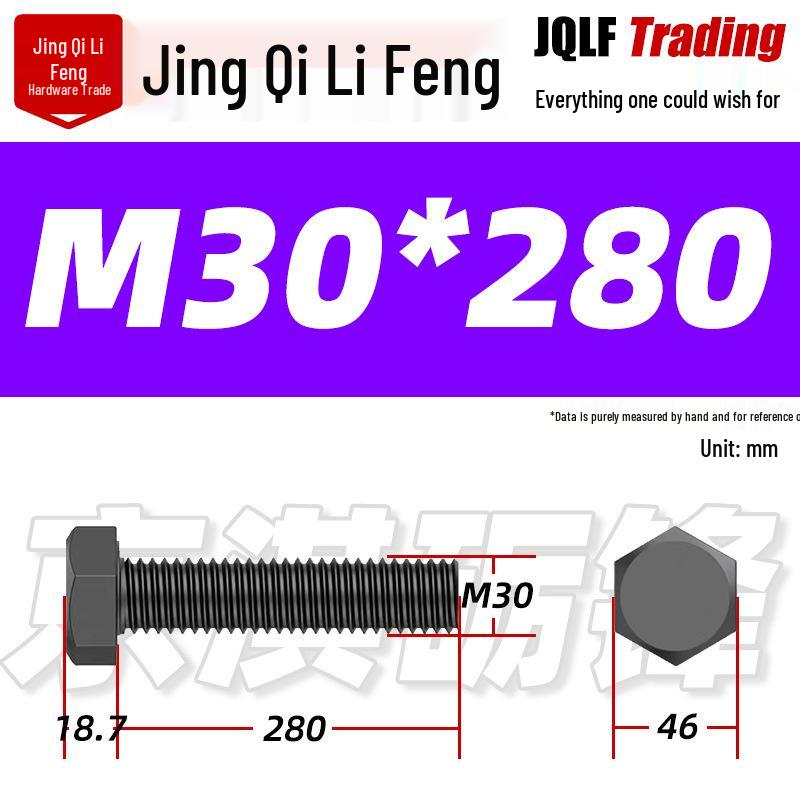 12.9 Grade High-Strength Blackened Hex Bolt M22-M48