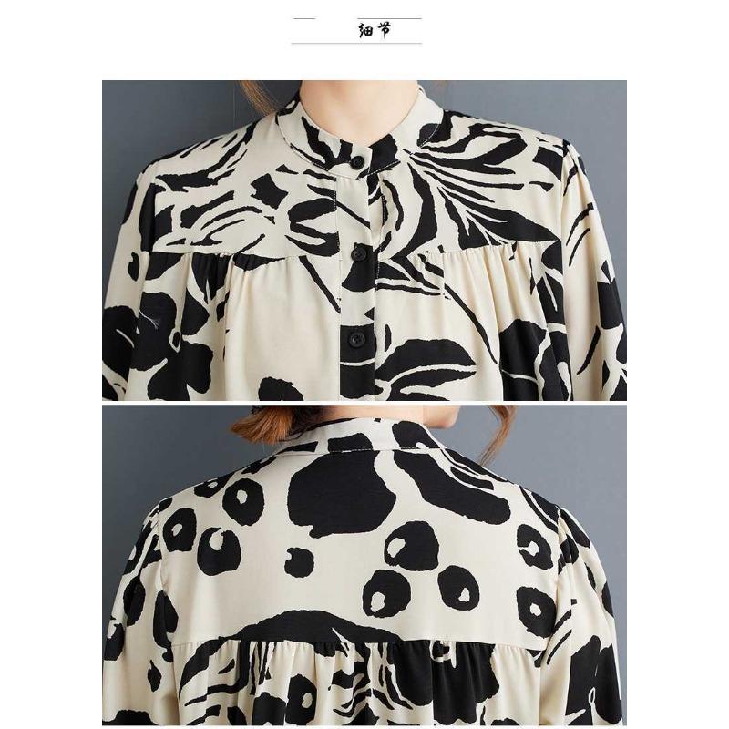 2025 Большой размер Круглый вырез Длинный рукав Свободные большие качели Платья для мам среднего и пожилого возраста