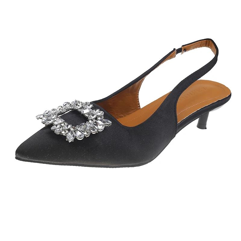 Классические элегантные босоножки с открытой пяткой, женские, со стразами, пряжкой сзади, ремешком, балетки, дизайн, туфли на высоком каблуке, брендовые мюли, офисные женские